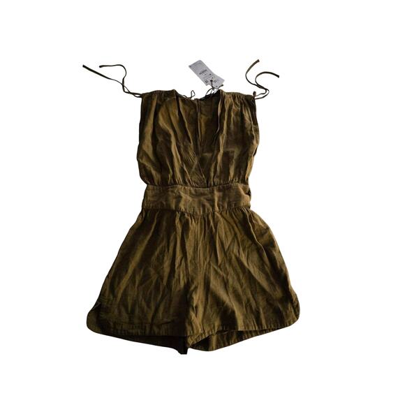 ZARA NWT LINEN BLEND‎ SHORT JUMPSUIT KHAKI BROWN SIZE Medium - Picture 5 of 7